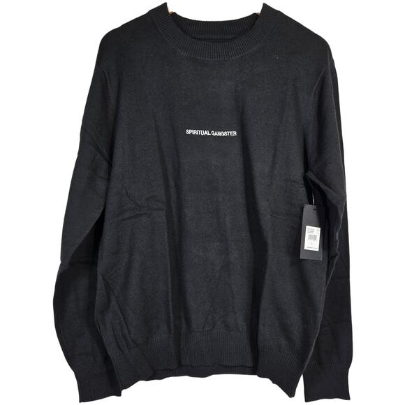 Spiritual Gangster Unisex Yin Yang Parker Sweater Cashmere Blend Vtg Black L NWT - Picture 2 of 13